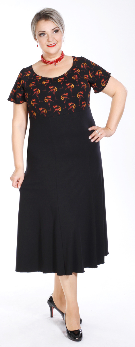 AGÁTA - šaty 120 - 125 cm - nadmerná veľkosť - Šaty | Šaty strihané pod prsiami - Farba čierna + tlač.