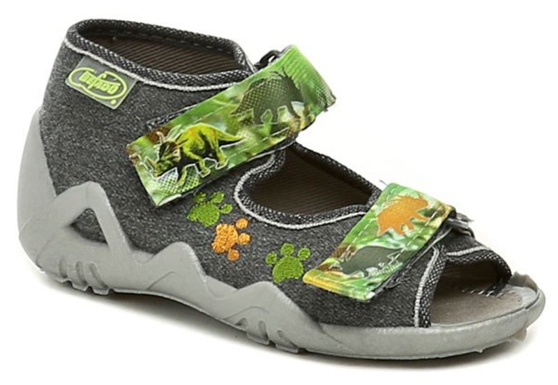 Befado 250P053 šedo zelené detské sandálky - nadmerná veľkosť - Pánska obuv | nazouváky - Farba sivá / zelená.